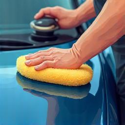 スタッフが車を清掃している様子